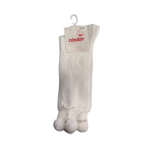 Condor Barcelona Cream Pom-Pom Cotton Knee Socks Size 2 (18-24mths)