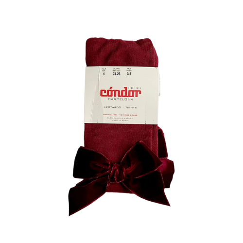 Condor Barcelona Garnet Velvet Bow Tights Size 4