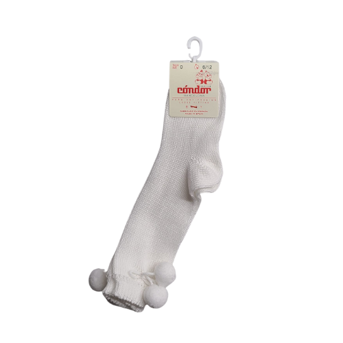 Condor Barcelona Ivory Pom-Pom Cotton Knee Socks Size 0 (6/12mths)