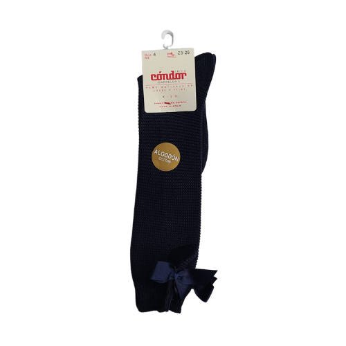 Condor Barcelona Navy Bow Fine Knit Cotton Knee Socks Size 4 (shoe 23-26)