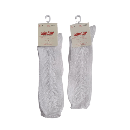 Condor Barcelona White Lace Knit Cotton Knee Socks Size 4 (shoe23/26)