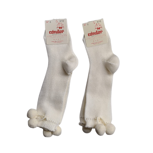 Condor Barcelona Cream Pom-Pom Cotton Knee Socks