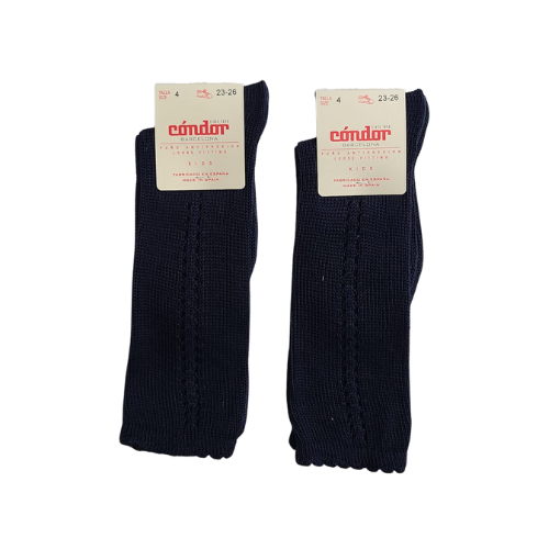 Condor Barcelona Navy Crochet Cotton Knee Socks Size 4 (shoe 23/26)