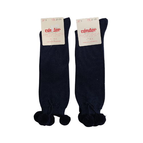 Condor Barcelona Navy Pom-Pom Cotton Knee Socks Size 3 (21-23mths)