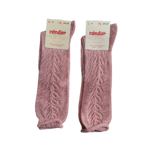 Condor Barcelona Rose Lace Knit Cotton Knee Socks Size 4 (shoe 24/26)