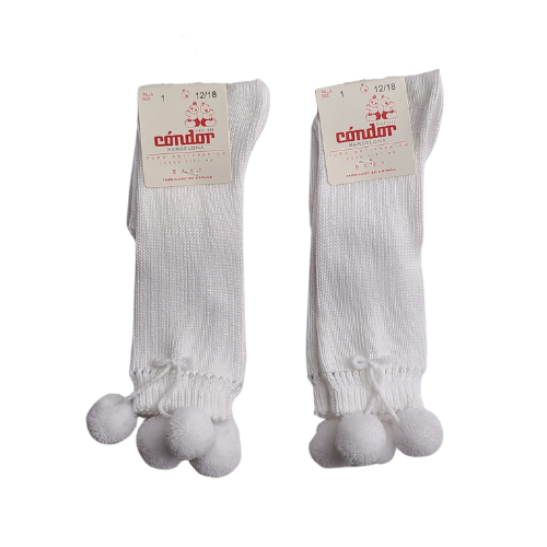 Condor Barcelona White Pom-Pom Knee Sock Size 1 (12-18m)