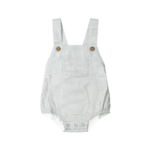 Organic Cotton Gingham Samy Romper - Sky 6-12M