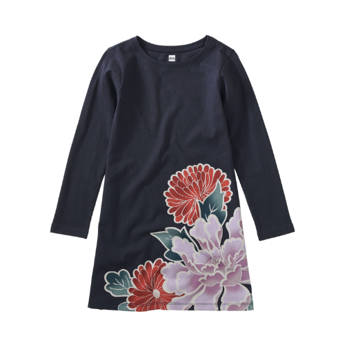 Tea Indigo Chrysanthemum T-Shirt Dress 4Y