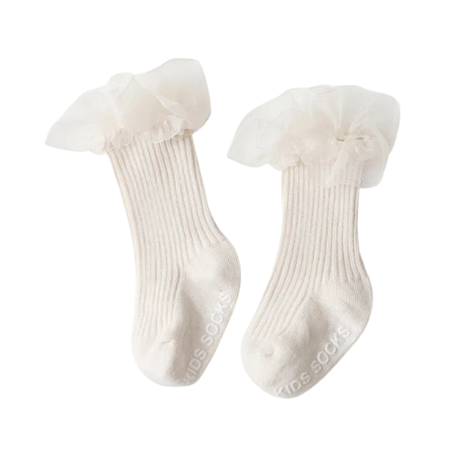 Short Chiffon Ruffle Sock Cream Small