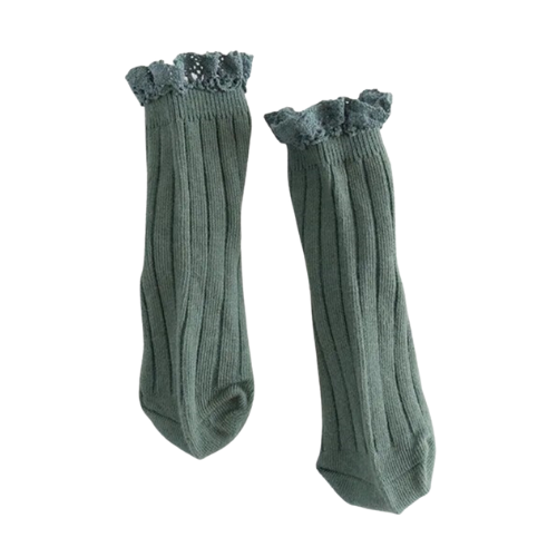 Short Lace Ruffle Sock Green Medium