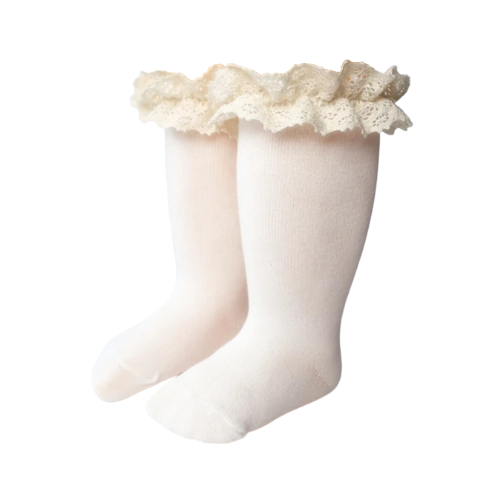 Long Lace Ruffle Sock White Small