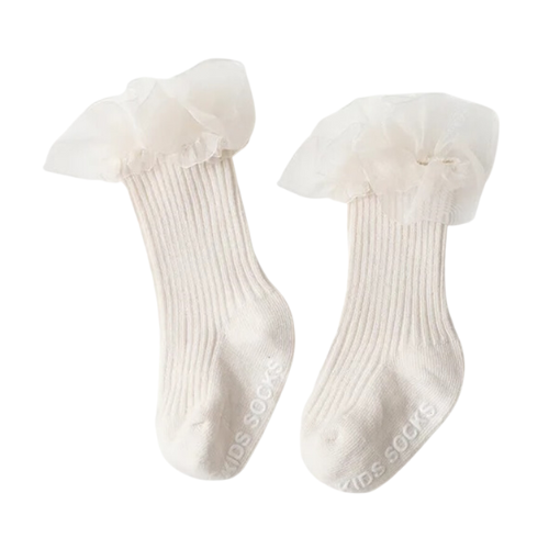 Short Chiffon Ruffle Sock Cream X-Small