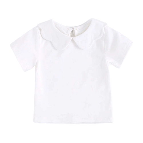 White T-Shirt Collar Short-Sleeve Top