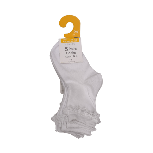 Short Socks White 2-3Y 5-Ct