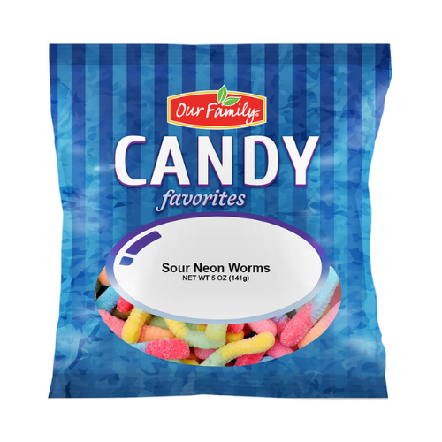 Our Family Candy Neon Sour Worms Bag 6oz