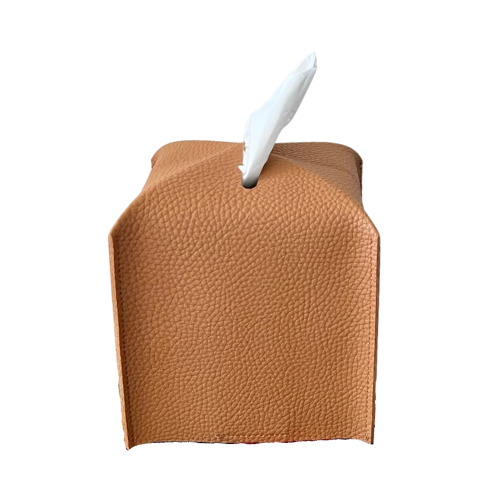 Caramel Square Leather Tissue Box Cover