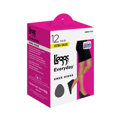 L'eggs Reinforced Toe OS-Knee Highs Off Black 12 pack