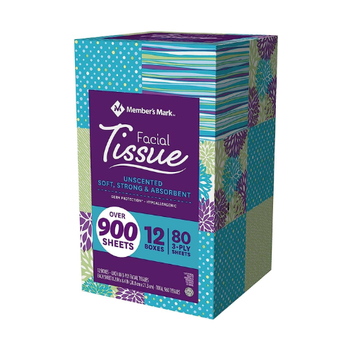 Member's Mark 80ct 3-ply Unscented Facial Tissue Square Box 12pk