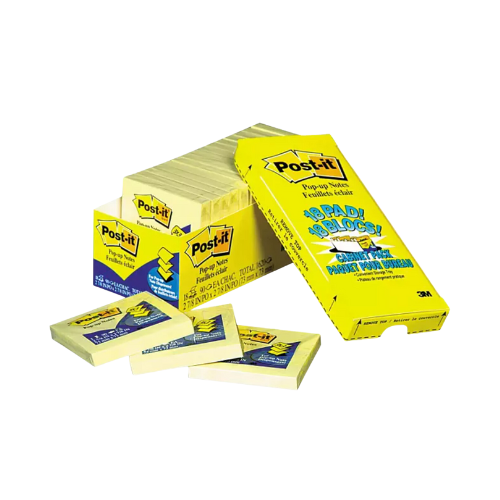 Post-It Pop-Up Notes, Original Canary Yellow Refills, 3 x 3 in, 100 per pad, 2400 total