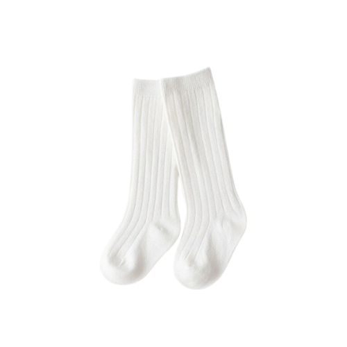 Long Ribbed Sock, White Large