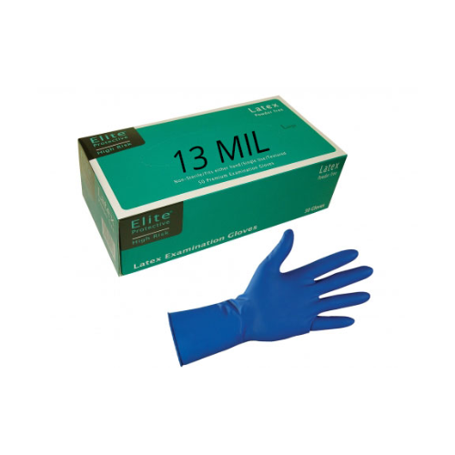 Elite Protective High Risk Blue Latex Gloves Powder Free 500ct 12″ Size Medium