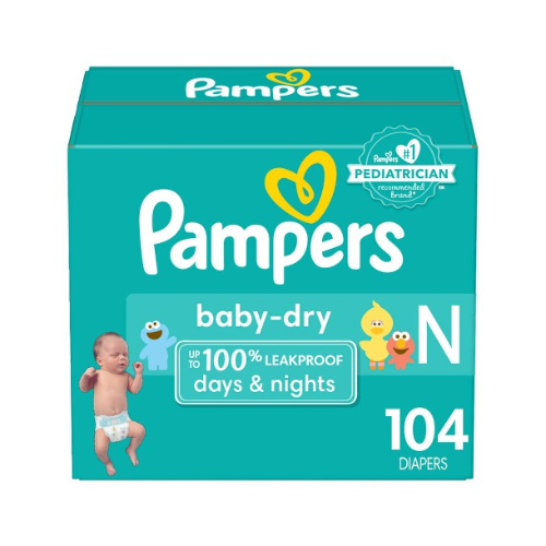 Pampers Baby Dry Diapers Newborn  Size Newborn  104 ct