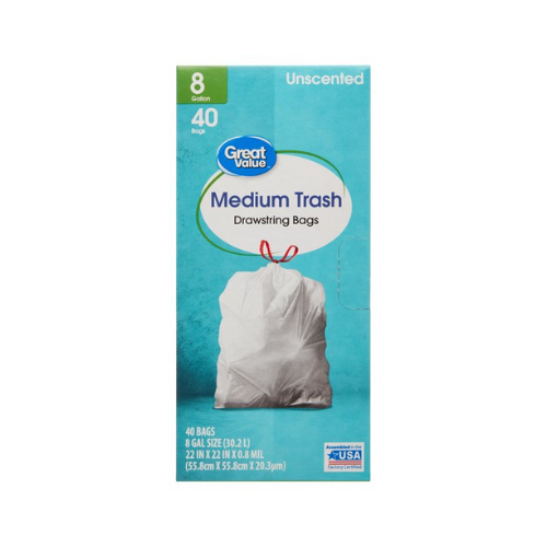 Great Value Medium Trash Drawstring Bags 8 Gal 40ct