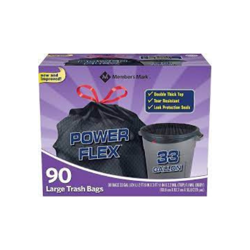 Member's Mark Power Flex 33 Gallon Large  Black  Trash Bags 90ct