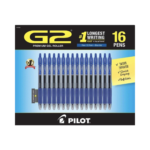 Pilot G2 Fine .7mm Retractable Blue Gel Pens 16pk