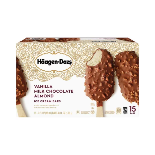 Haagen-Dazs Vanilla Milk Chocolate Almond Ice Cream Bars 15 Bars